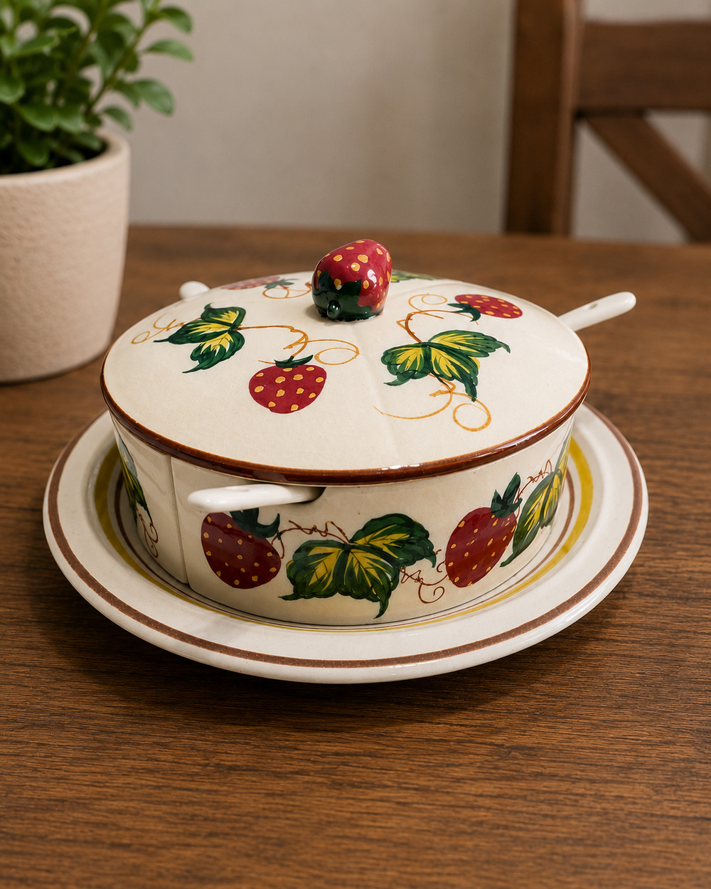 Vintage Fred Roberts Strawberry Preserves Jam Marmalade Divided Dish with Spoons - Picture 2 of 14
